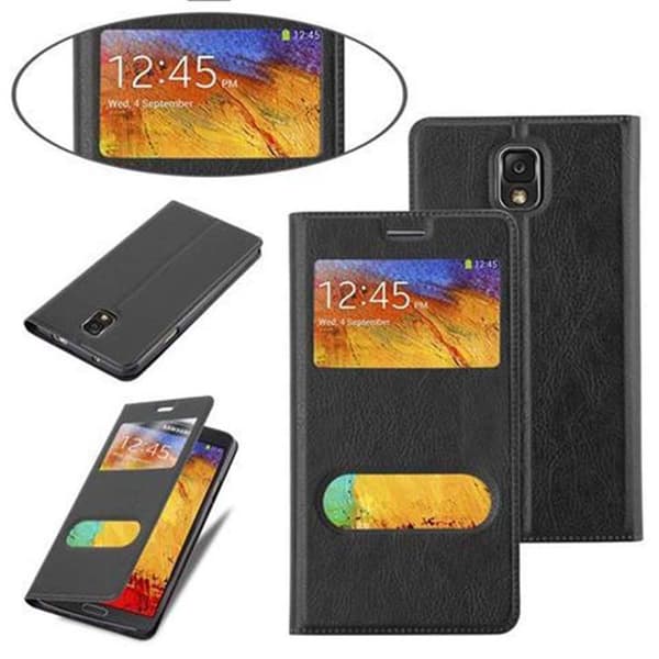 Deksel til Samsung Galaxy NOTE 3 Lommebokdeksel med magnetisk lukking, stativfunksjon og 2 visningsvinduer