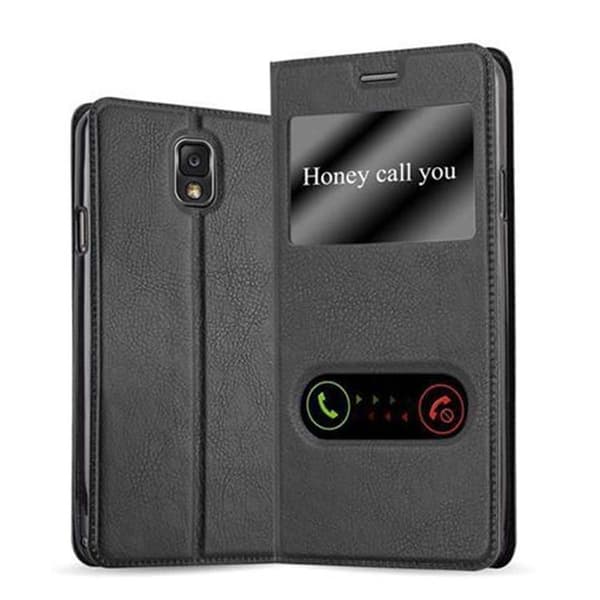 Deksel til Samsung Galaxy NOTE 3 Lommebokdeksel med magnetisk lukking, stativfunksjon og 2 visningsvinduer KOMET SVART