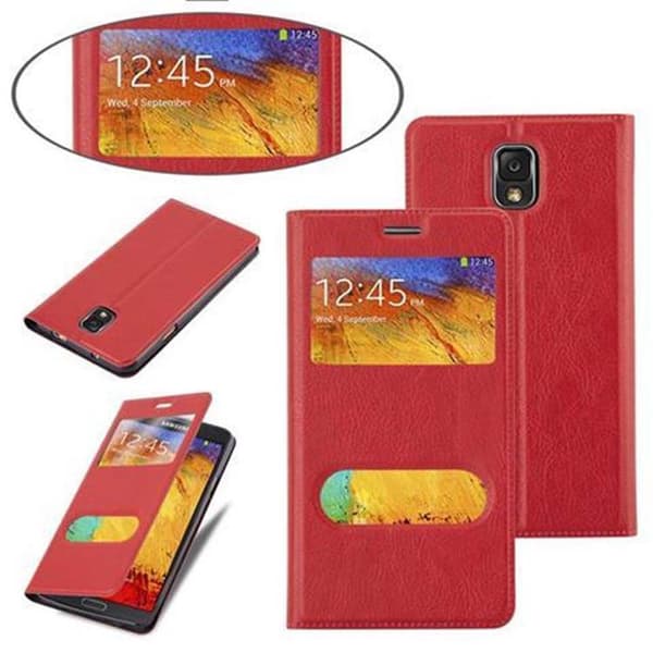 Deksel til Samsung Galaxy NOTE 3 Lommebokdeksel med magnetisk lukking, stativfunksjon og 2 visningsvinduer