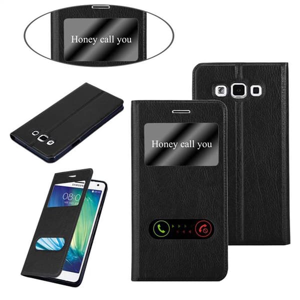 Samsung Galaxy A7 2015 Suojakotelo Suojakuori Lompakkokotelo Matkapuhelinkotelo jossa on magneettisuljenta, jalusta-toiminto ja 2 katseluikkunaa