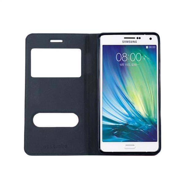 Samsung Galaxy A7 2015 Suojakotelo Suojakuori Lompakkokotelo Matkapuhelinkotelo jossa on magneettisuljenta, jalusta-toiminto ja 2 katseluikkunaa