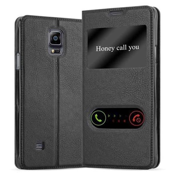 Deksel til Samsung Galaxy NOTE 4 Lommebokdeksel med magnetisk lukking, stativfunksjon og 2 visningsvinduer KOMET SVART