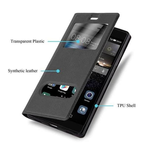 Huawei P8 Suojakotelo Suojakuori Lompakkokotelo Matkapuhelinkotelo jossa on magneettisuljenta, jalusta-toiminto ja 2 katseluikkunaa