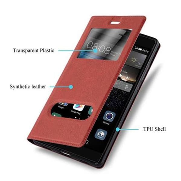 Huawei P8 Suojakotelo Suojakuori Lompakkokotelo Matkapuhelinkotelo jossa on magneettisuljenta, jalusta-toiminto ja 2 katseluikkunaa