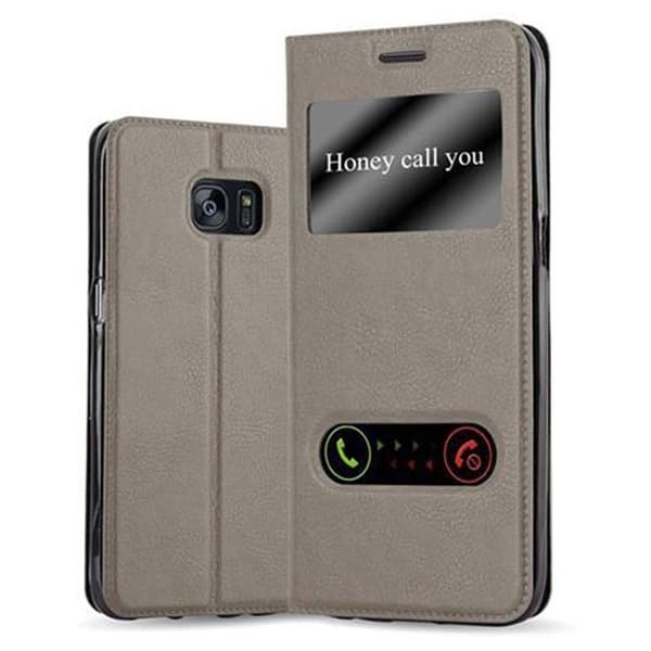 Samsung Galaxy S7 EDGE Skal Plånboksfodral Fodral Case med magnetisk stängning, ståfunktion och 2 visningsfönster STEN BRUN