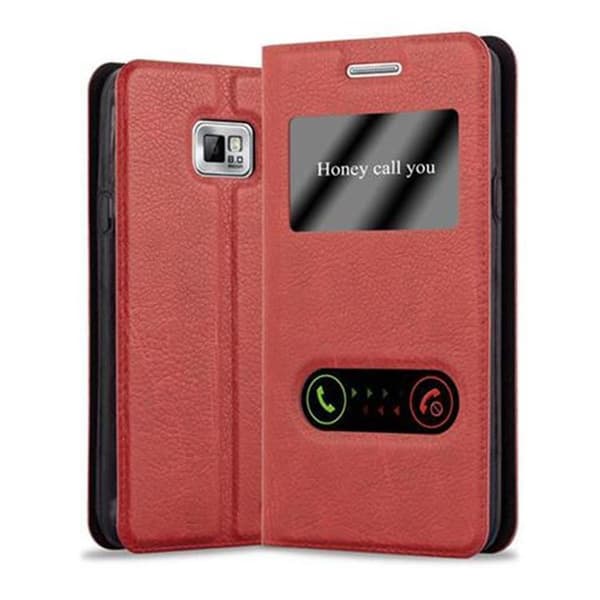 Samsung Galaxy S2 / S2 PLUS Suojakotelo Suojakuori Lompakkokotelo Matkapuhelinkotelo jossa on magneettisuljenta, jalusta-toiminto ja 2 katseluikkunaa