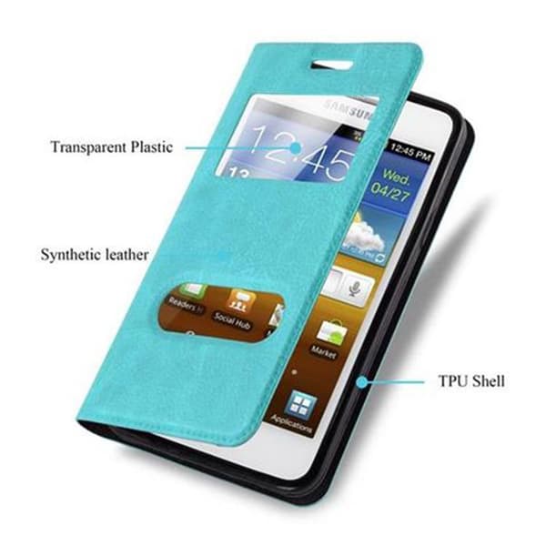Samsung Galaxy S2 / S2 PLUS Suojakotelo Suojakuori Lompakkokotelo Matkapuhelinkotelo jossa on magneettisuljenta, jalusta-toiminto ja 2 katseluikkunaa