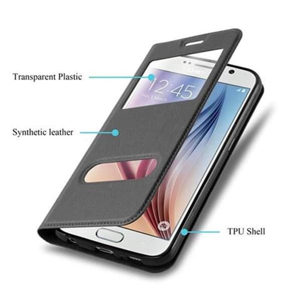 Samsung Galaxy S6 Skal Plånboksfodral Fodral Case med magnetisk stängning, ståfunktion och 2 visningsfönster