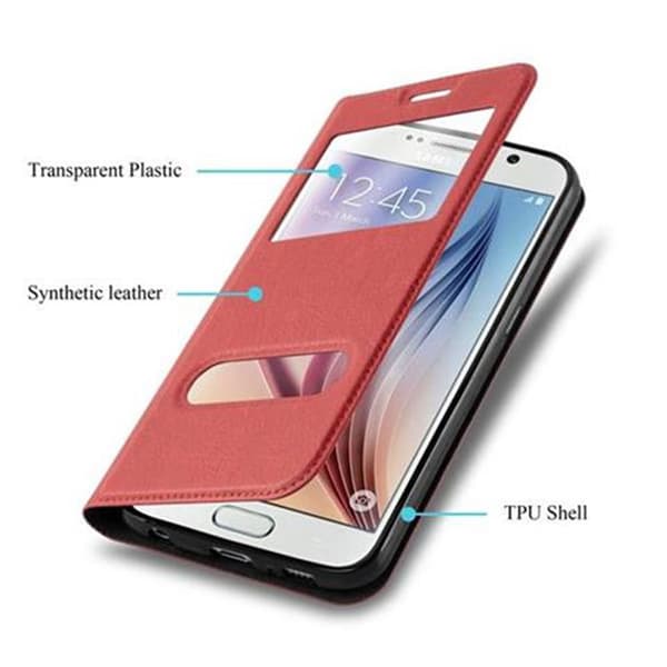Samsung Galaxy S6 Skal Plånboksfodral Fodral Case med magnetisk stängning, ståfunktion och 2 visningsfönster
