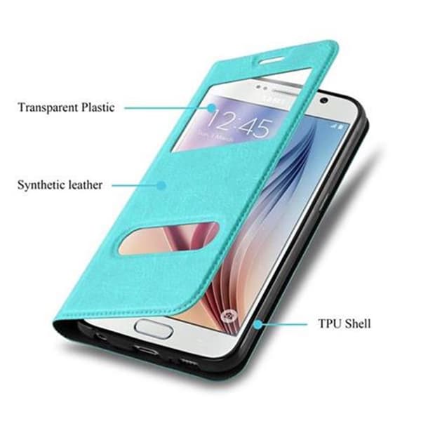 Samsung Galaxy S6 Skal Plånboksfodral Fodral Case med magnetisk stängning, ståfunktion och 2 visningsfönster