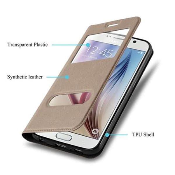 Samsung Galaxy S6 Skal Plånboksfodral Fodral Case med magnetisk stängning, ståfunktion och 2 visningsfönster