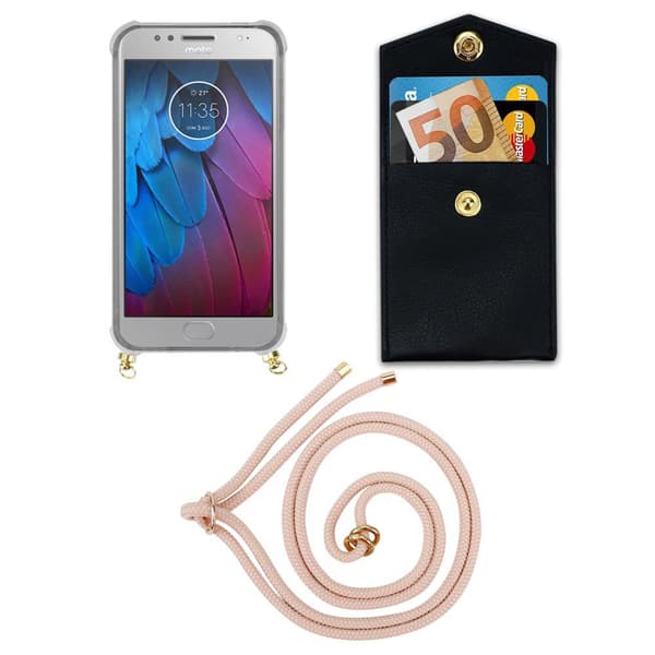 Deksel med kedja for Motorola MOTO G5S PLUS Case med gullringer, ledningsstropp og avtakbart etui