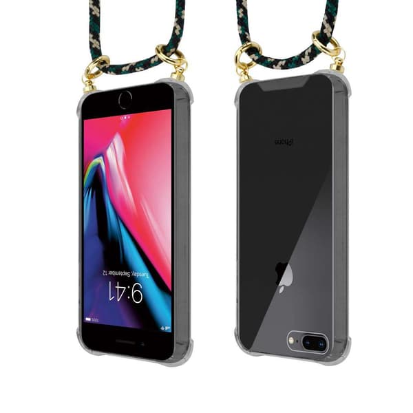 Mobiltelefonkedja för iPhone 7 PLUS / 7S PLUS / 8 PLUS Skal Fodral Case Cover Skyddande silikonhölje Fodral med guldringar, rem för sladd och