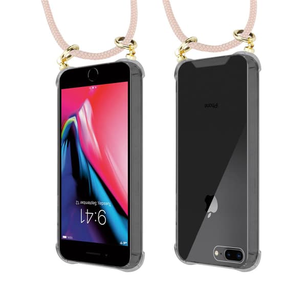 Mobiltelefonkedja för iPhone 7 PLUS / 7S PLUS / 8 PLUS Skal Fodral Case Cover Skyddande silikonhölje Fodral med guldringar, rem för sladd och