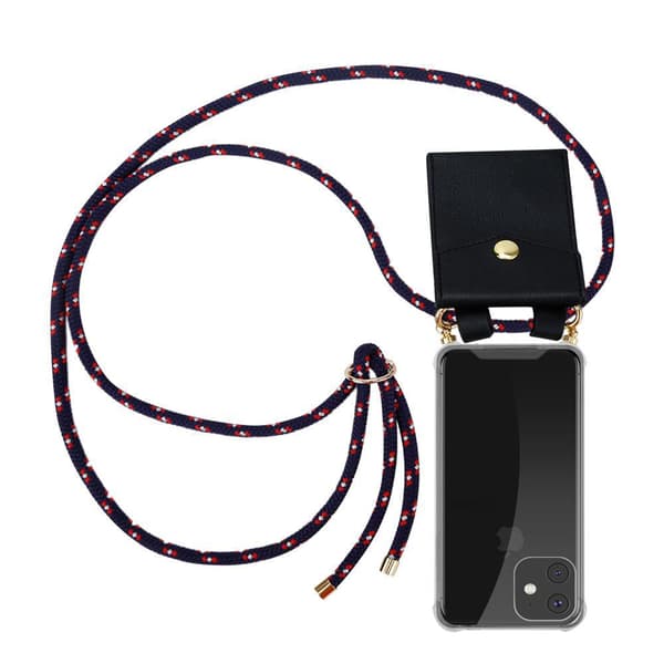 Deksel med kedja for iPhone 11 PRO Case med gullringer, ledningsstropp og avtakbart etui