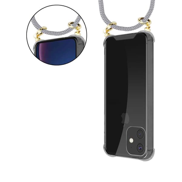 Deksel med kedja for iPhone 11 PRO Case med gullringer, ledningsstropp og avtakbart etui