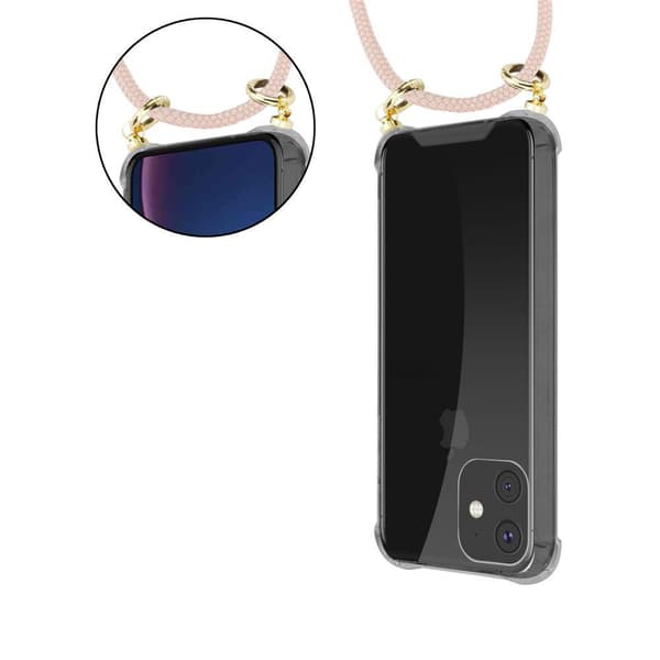 Deksel med kedja for iPhone 11 PRO Case med gullringer, ledningsstropp og avtakbart etui
