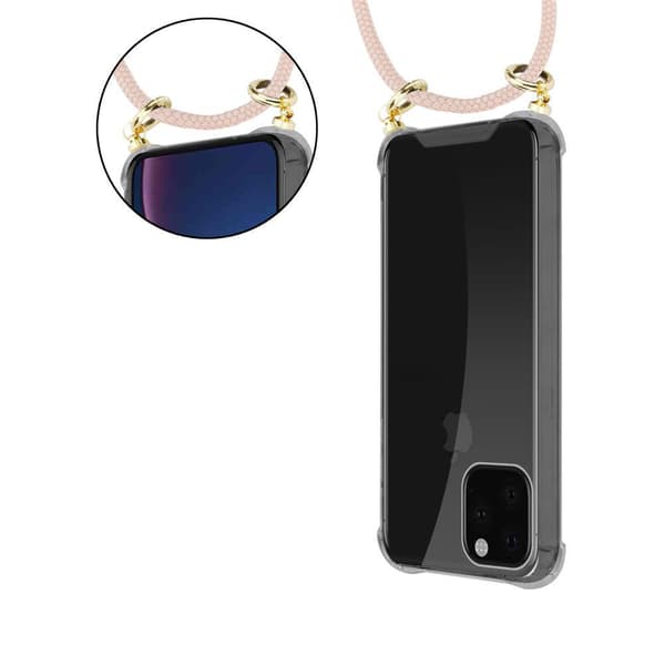 Deksel med kedja for iPhone 11 PRO MAX Case med gullringer, ledningsstropp og avtakbart etui