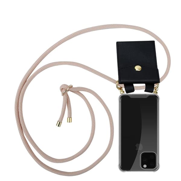 Deksel med kedja for iPhone 11 PRO MAX Case med gullringer, ledningsstropp og avtakbart etui