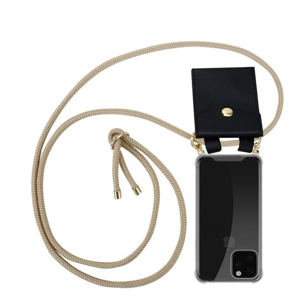 Deksel med kedja for iPhone 11 PRO MAX Case med gullringer, ledningsstropp og avtakbart etui