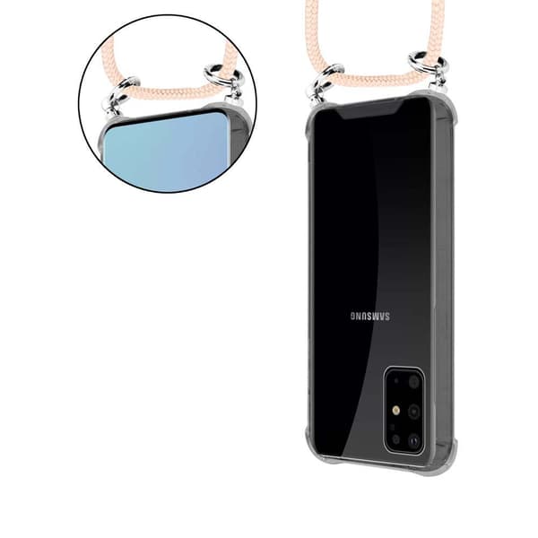 Deksel med kedja Samsung Galaxy S20 PLUS Case med sølvfargede ringer, ledningsstropp og avtakbart etui