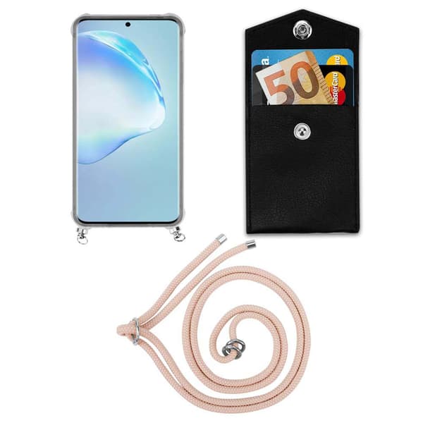 Deksel med kedja Samsung Galaxy S20 PLUS Case med sølvfargede ringer, ledningsstropp og avtakbart etui