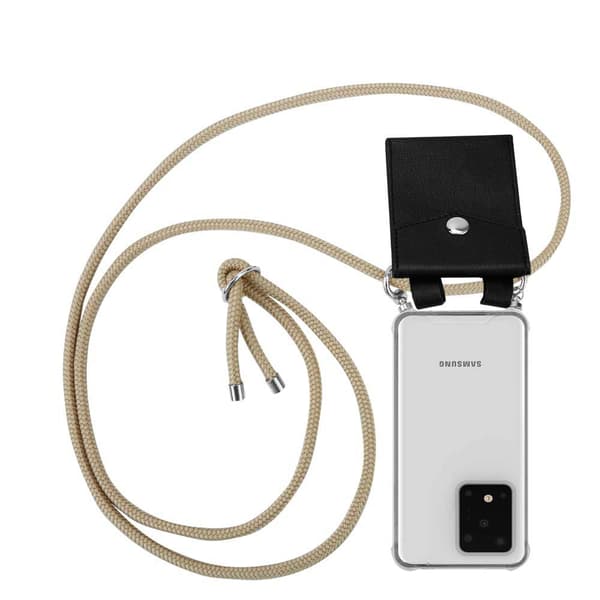 Deksel med kedja Samsung Galaxy S20 ULTRA Case med sølvfargede ringer, ledningsstropp og avtakbart etui SKINENDE BRUN
