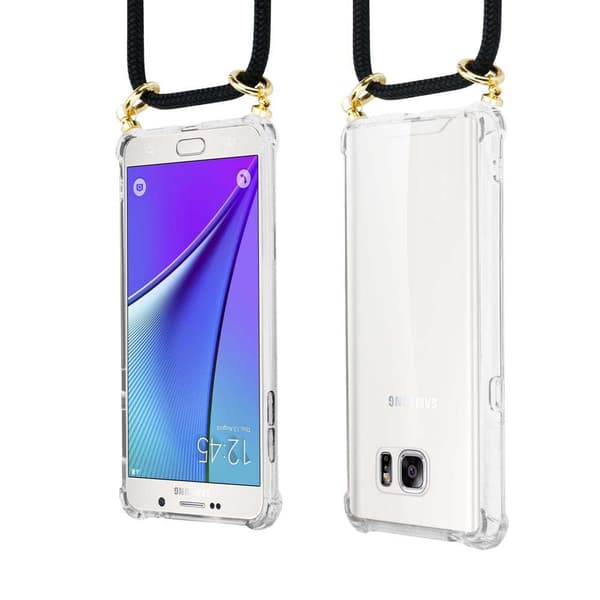 Deksel med kedja for Samsung Galaxy NOTE 5 Case med gullringer, ledningsstropp og avtakbart etui