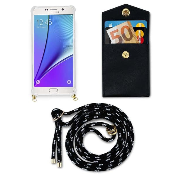 Deksel med kedja for Samsung Galaxy NOTE 5 Case med gullringer, ledningsstropp og avtakbart etui
