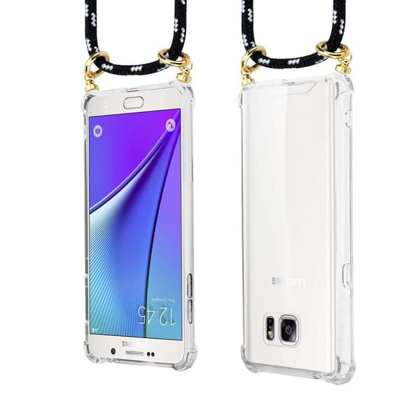 Deksel med kedja for Samsung Galaxy NOTE 5 Case med gullringer, ledningsstropp og avtakbart etui