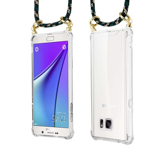 Deksel med kedja for Samsung Galaxy NOTE 5 Case med gullringer, ledningsstropp og avtakbart etui
