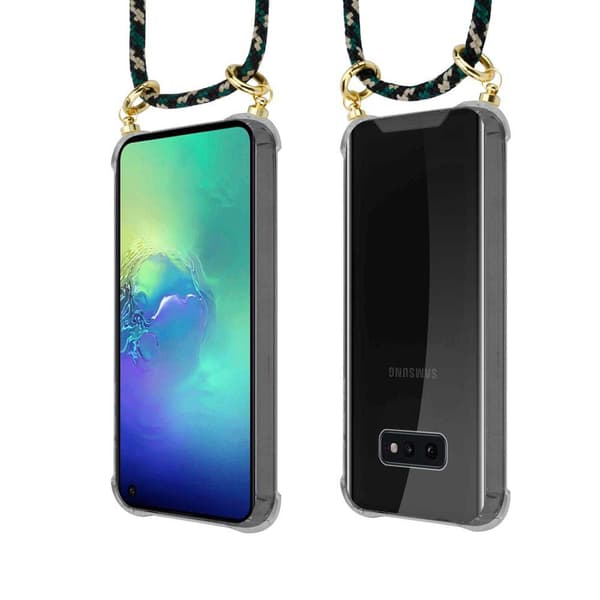 Deksel med kedja for Samsung Galaxy S10e Case med gullringer, ledningsstropp og avtakbart etui