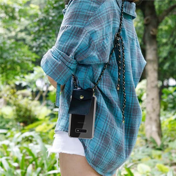 Deksel med kedja for Samsung Galaxy S10e Case med gullringer, ledningsstropp og avtakbart etui