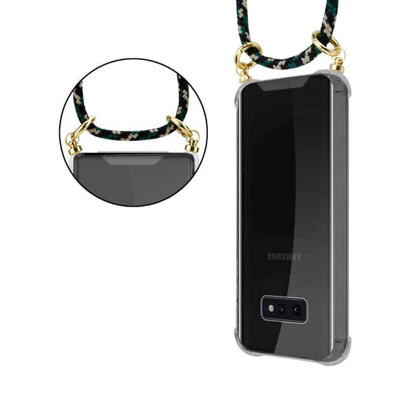 Deksel med kedja for Samsung Galaxy S10e Case med gullringer, ledningsstropp og avtakbart etui