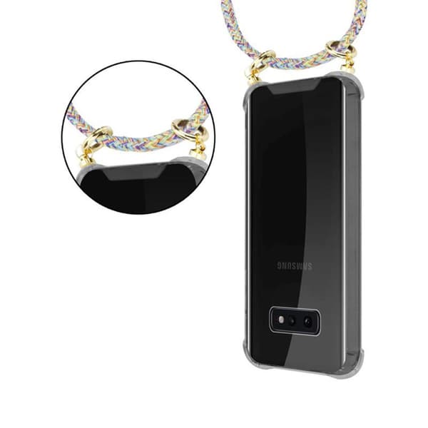 Deksel med kedja for Samsung Galaxy S10e Case med gullringer, ledningsstropp og avtakbart etui