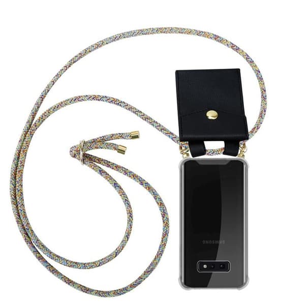 Deksel med kedja for Samsung Galaxy S10e Case med gullringer, ledningsstropp og avtakbart etui
