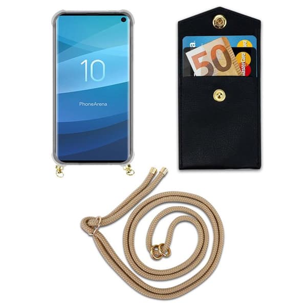 Deksel med kedja for Samsung Galaxy S10 4G Case med gullringer, ledningsstropp og avtakbart etui