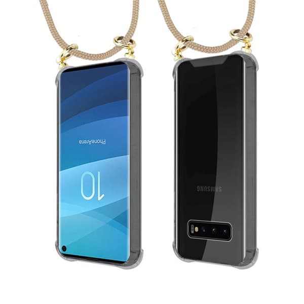 Deksel med kedja for Samsung Galaxy S10 4G Case med gullringer, ledningsstropp og avtakbart etui