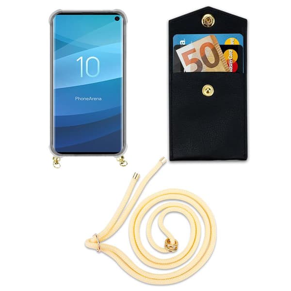 Deksel med kedja for Samsung Galaxy S10 4G Case med gullringer, ledningsstropp og avtakbart etui