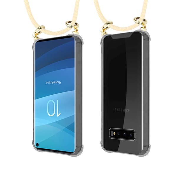 Deksel med kedja for Samsung Galaxy S10 4G Case med gullringer, ledningsstropp og avtakbart etui
