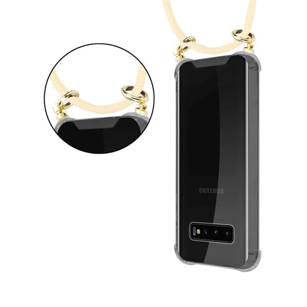 Deksel med kedja for Samsung Galaxy S10 4G Case med gullringer, ledningsstropp og avtakbart etui