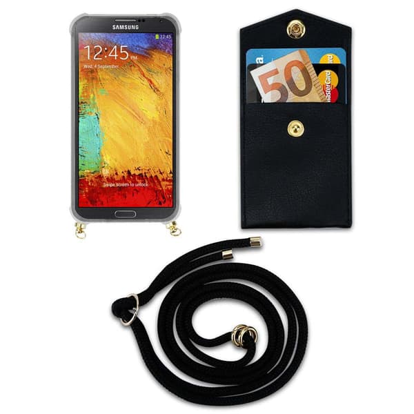 Deksel med kedja for Samsung Galaxy NOTE 3 Case med gullringer, ledningsstropp og avtakbart etui
