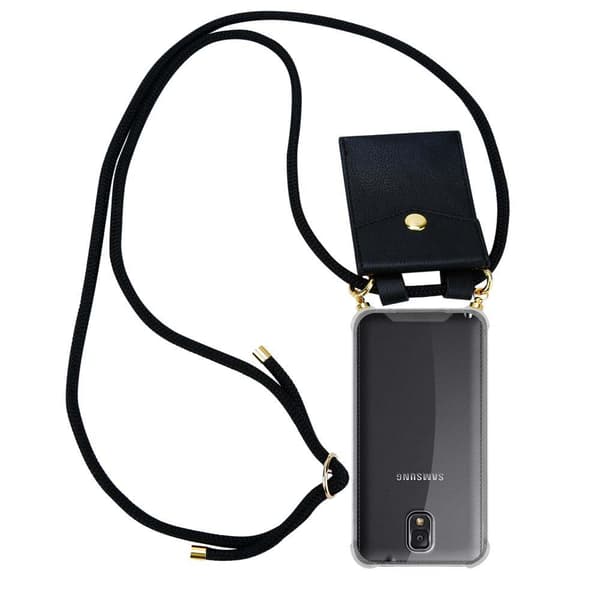 Deksel med kedja for Samsung Galaxy NOTE 3 Case med gullringer, ledningsstropp og avtakbart etui