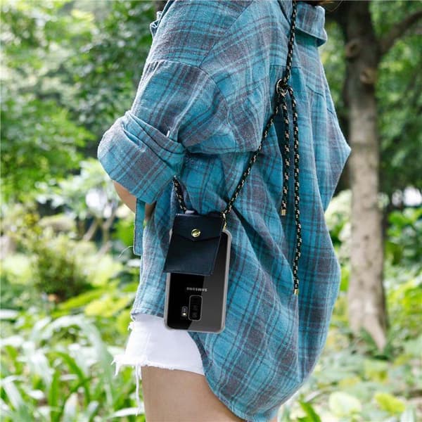 Deksel med kedja for Samsung Galaxy S9 PLUS Case med gullringer, ledningsstropp og avtakbart etui