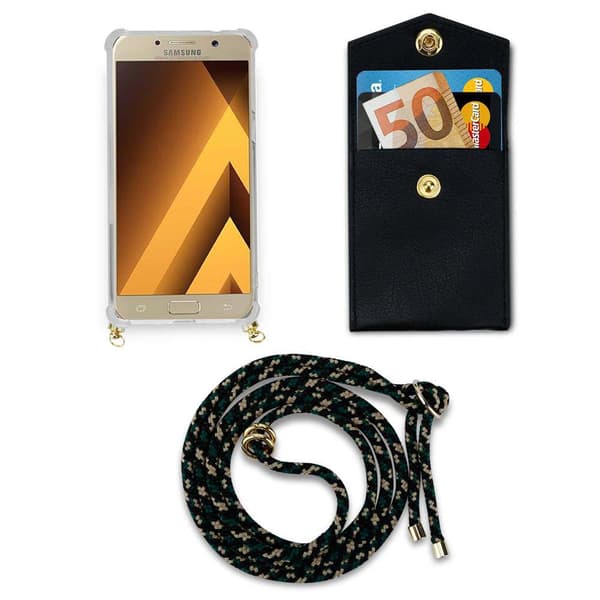 Deksel med kedja for Samsung Galaxy A5 2017 Case med gullringer, ledningsstropp og avtakbart etui