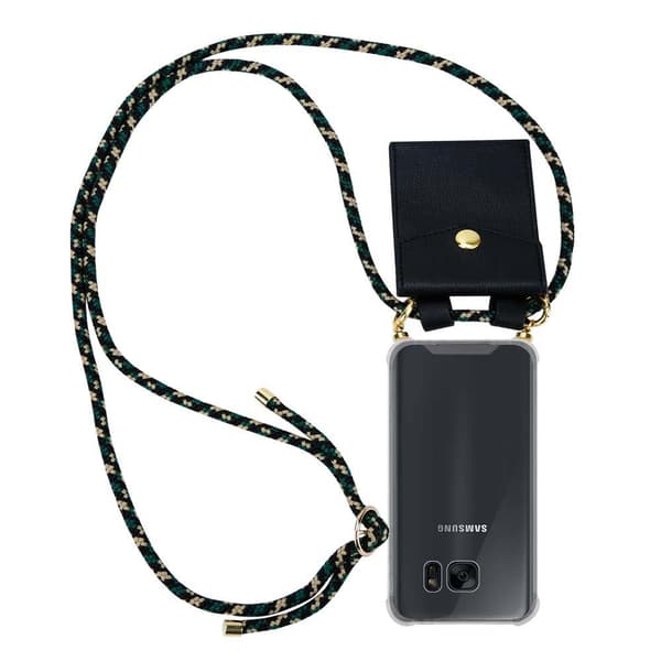 Deksel med kedja for Samsung Galaxy S7 EDGE Case med gullringer, ledningsstropp og avtakbart etui