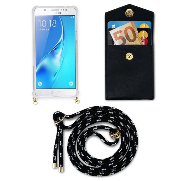 Deksel med kedja for Samsung Galaxy J7 2016 Case med gullringer, ledningsstropp og avtakbart etui