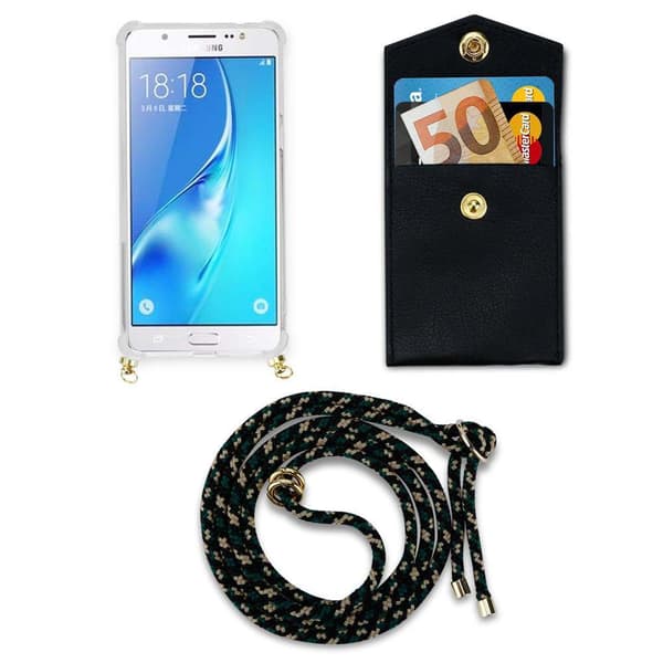 Deksel med kedja for Samsung Galaxy J7 2016 Case med gullringer, ledningsstropp og avtakbart etui