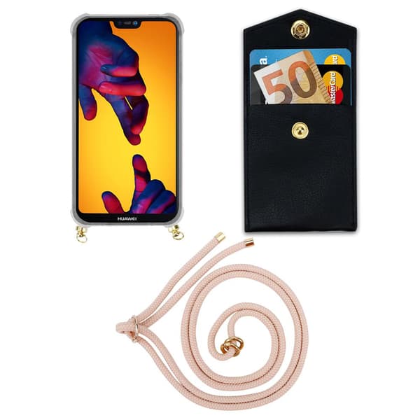 Deksel med kedja for Huawei P20 LITE 2018 / NOVA 3E Case med gullringer, ledningsstropp og avtakbart etui