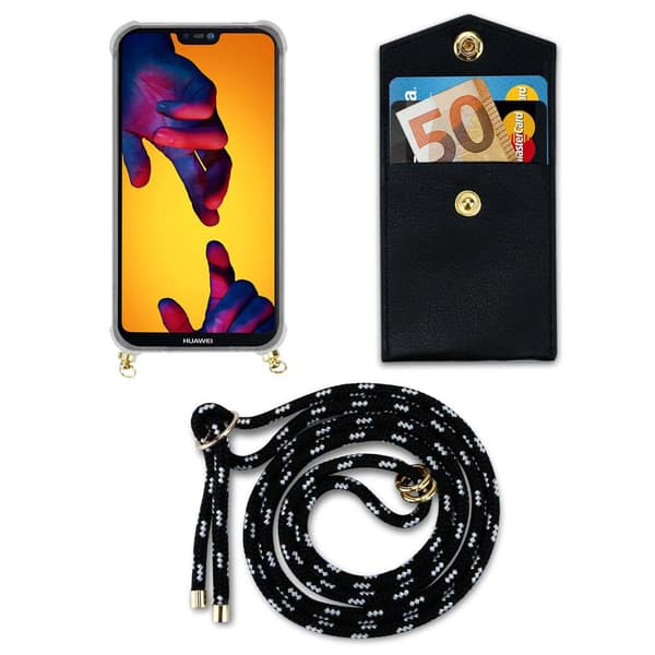 Deksel med kedja for Huawei P20 LITE 2018 / NOVA 3E Case med gullringer, ledningsstropp og avtakbart etui